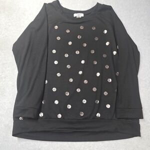 MOA MOA Womens Black w/Goldtone Printed Circles Long Sleeve Knit 3X Curvy Fall